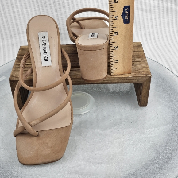 Steve Madden‎ 7.5 Tan Nubuck Effie Heeled Leather Sandals - Picture 9 of 10
